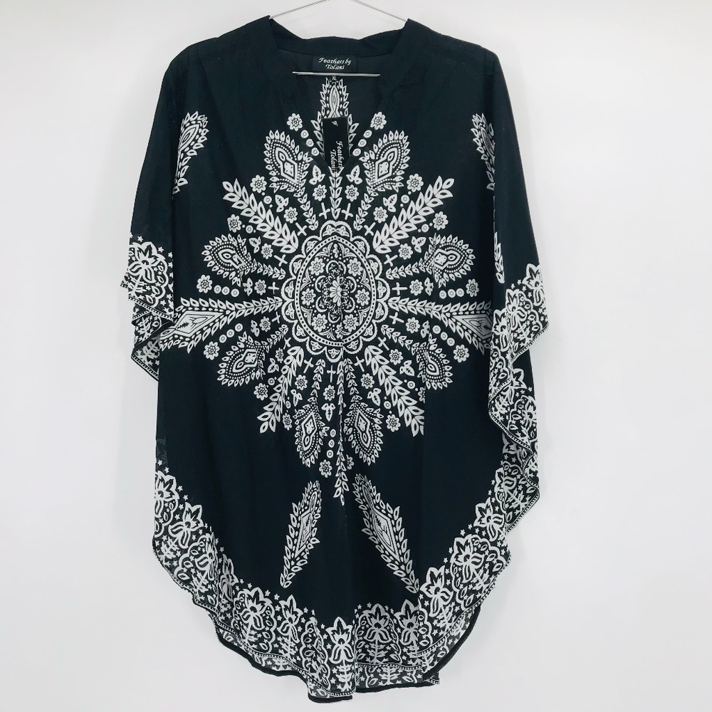 Feathers By Tolani Printed Tunic Top Navy White S… - image 1